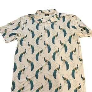 Waggle Men’s large Peacock Print golf Short Sleeve Shirt